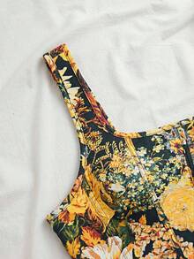 SHEIN VCAY 大码休闲碎花露脐背心 - 藏蓝色 - 查看 3