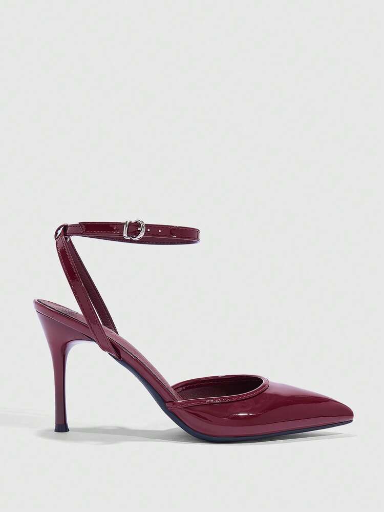 CUCCOO SZL Ladies Fashion Elegant Commuter Burgundy Patent Leather Pointed Heels