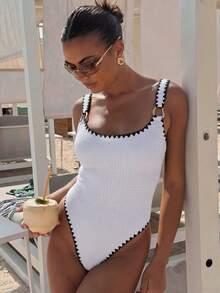 Bonvoyette Women's Bohemian Paisley Print Halter Bikini Set,White,Summer,Elegant,Beach Vacation,Holiday,Holiday,Push Up Padded 2-Piece Colorful Mandala Swimwear - White - View 6