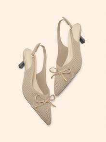 CUCCOO BASICS 女士尖头编织搭扣细高跟鞋，百搭时尚，适合日常穿着 - 卡其色 - 查看 1