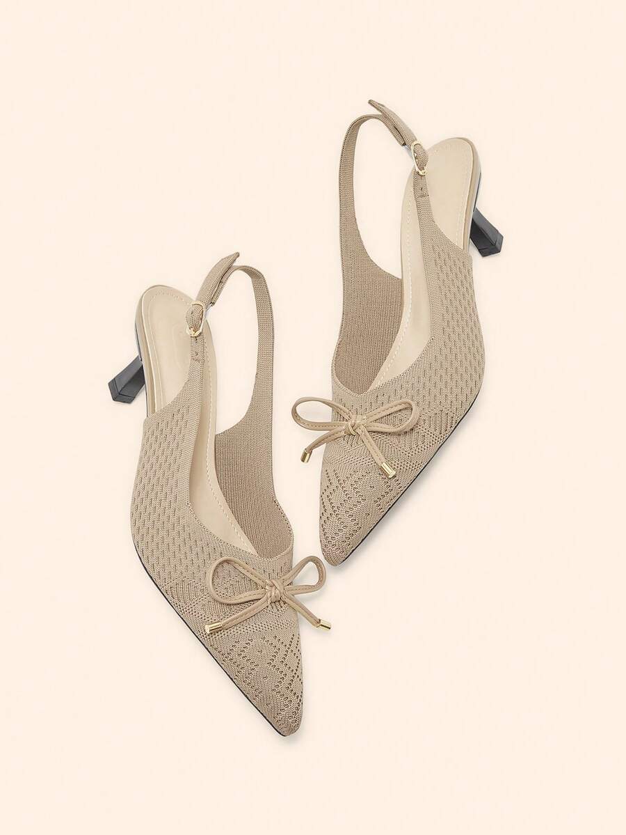 CUCCOO BASICS 女士尖头编织搭扣细高跟鞋，百搭时尚，适合日常穿着 - 卡其色 - 查看 1