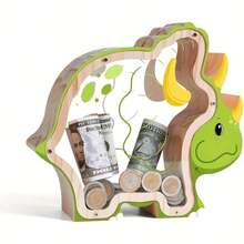 Wooden Dinosaur Piggy Bank, Transparent Piggy Bank With Acrylic Windows, Durable Creative Piggy Bank, Suitable For Dinosaur Gifts For Home Decoration, Birthdays And Valentine's Day.Male And Female Birthday Gifts, Change, Piggy Bank, Piggy Bank Ornament - Multicolor - View 7
