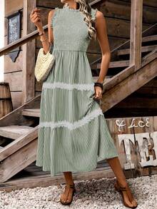 EMERY ROSE Women's Fashion Frill Trim Sleeveless Dress - Green - View 4