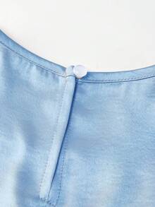 SHEIN Franclia 女士优雅缎面双层荷叶边无袖背心，适合春夏外出和约会 - 藍色 - 查看 5