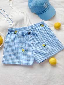 Comfortcana 女士腰带格子柠檬印花休闲家居短裤 - 彩色 - 查看 4