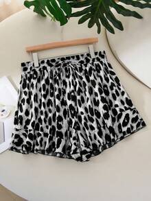 CosyJoli Plus Size Leopard Print A-Line Ruffle Hem Shorts, Casual Vacation - Multicolor - View 5