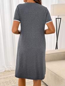 SHEIN Maternity V-Neck Short Sleeve Single-Breasted Casual Pocket Dress - Grey - View 2