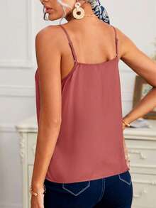 SHEIN Frenchy Women's Casual Lace Patchwork Camisole Top - Redwood - View 2