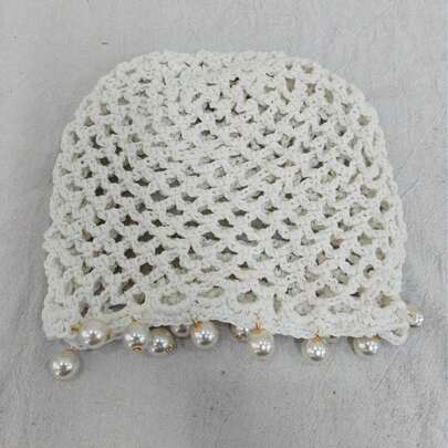 MUSERA Bohemian Handmade Hollow Pearl Pendant Breathable Thin White Knitted Hat