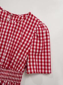 Ellevyn Vestido de línea A con cintura ceñida a cuadros rojos - Rojo y blanco - Ver 3