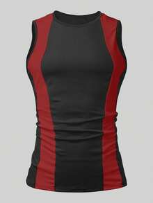 SHEIN Men's Contrast Color Round Neck Slim Fit Casual Vest - Multicolor - View 3