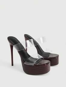 CUCCOO LuxiPop Giày sandal cao gót nữ, gót mỏng, hở mũi, một quai, chống thấm nước, kiểu dáng tối giản thời trang, gót siêu cao 14cm, gợi cảm cho các buổi hẹn hò, tiệc tùng hộp đêm, phù hợp cho mùa xuân, hè, kỳ nghỉ, phong cách thập niên 2000. - Táo đỏ - Xem 2