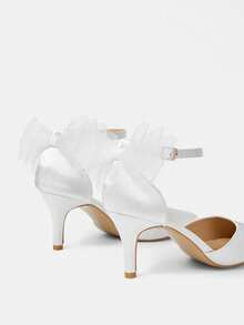 CUCCOO HITCHD White Mesh Bow Pointed Toe High Heel Party Shoes For Women - White - View 5