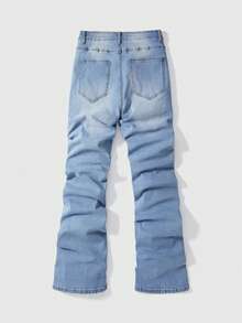 ROMWE MEN Street Life Men's Rhinestone Decorated Casual Jeans - Baby Blue - View 2