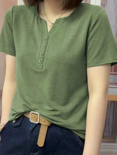 EMERY ROSE Women's Casual Solid Color Short Sleeve T-Shirt, Versatile For Summer