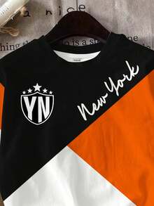 SHEIN Young Boy Short Sleeve T-Shirt, Casual & Minimalist, Suitable For Summer, Classic Cool Logo Graphic Print, Classic City Name Text Graphic Print, Classic Geometric Pattern Print, Suitable For School, Suitable For Spring & Summer - Multicolor - View 5