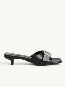 CUCCOO CHICEST Black Rhinestone Square Buckle Square Head Thin Heel And High Heel Women's Sandals. - Black - View 3