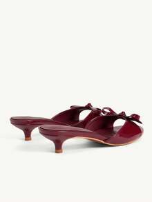 CUCCOO CHICEST Women Shoes Pink Bow Design Elements Fashion Comfortable Kitten And Slippers Summer Shoes - Burgundy wrinkle mirror - View 5