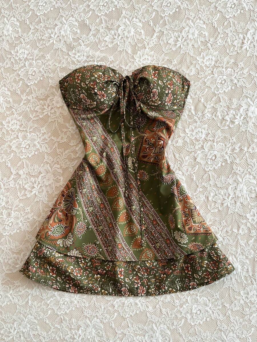 Elamini Vintage Sexy Strapless Mini Vacation Dress - Multicolor - View 1