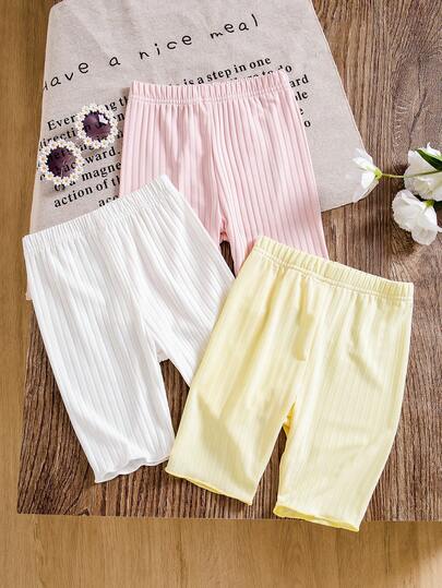 SHEIN Pantalones casuales de unicolor con cintura elástica acanalada para bebé niña
