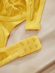 SHEIN Elegant Full Coverage Lace & Mesh Floral Lace Romantic Charming Underwire Bra Yellow Lace Bra Yellow Bra Cute Bra - Yellow - View 7