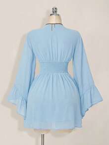 SHEIN ICON Women's Solid Color Shirred Shirred Waist Elegant Mini Dress, Suitable For Dates And Parties - Baby Blue - View 2