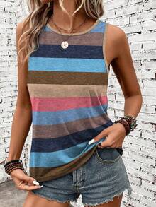 SHEIN LUNE Women's Casual Striped Tank Top,Summer Top - Multicolor - View 5