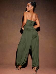 Hauture Women's Sexy Summer Vacay Jersey Sleeveless Side Ruched And Drawstring Hem Jumpsuit - Army Green - View 2