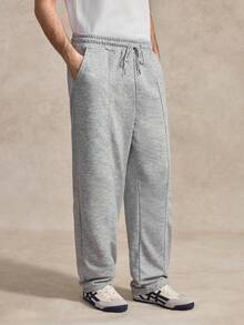 Courvante Casual Young Street Spliced Men's Drawstring Sweatpants, Knit Fabric Solid, Grey Joggers, Baggy, With Pocket, For Tennis Sport, Father's Day Gift For Father & Boyfriend, Outfits For Men - Grey - View 1