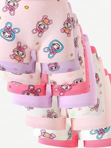 6pcs Girls' Cute Rabbit Face & Smile Print Cotton Briefs, Assorted Colors - Multicolor - View 6