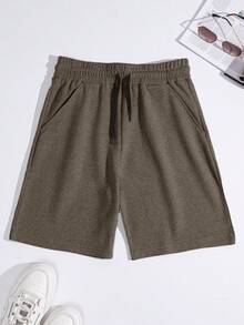 Cottnline Men's Basic Waffle Fabric Shorts, 2pcs/Set - Camel - View 4