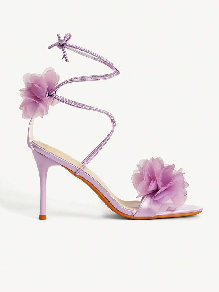 CUCCOO CHICEST New Light Purple Thin Heel Pointed Flower Fashion Women's High Heel Sandals