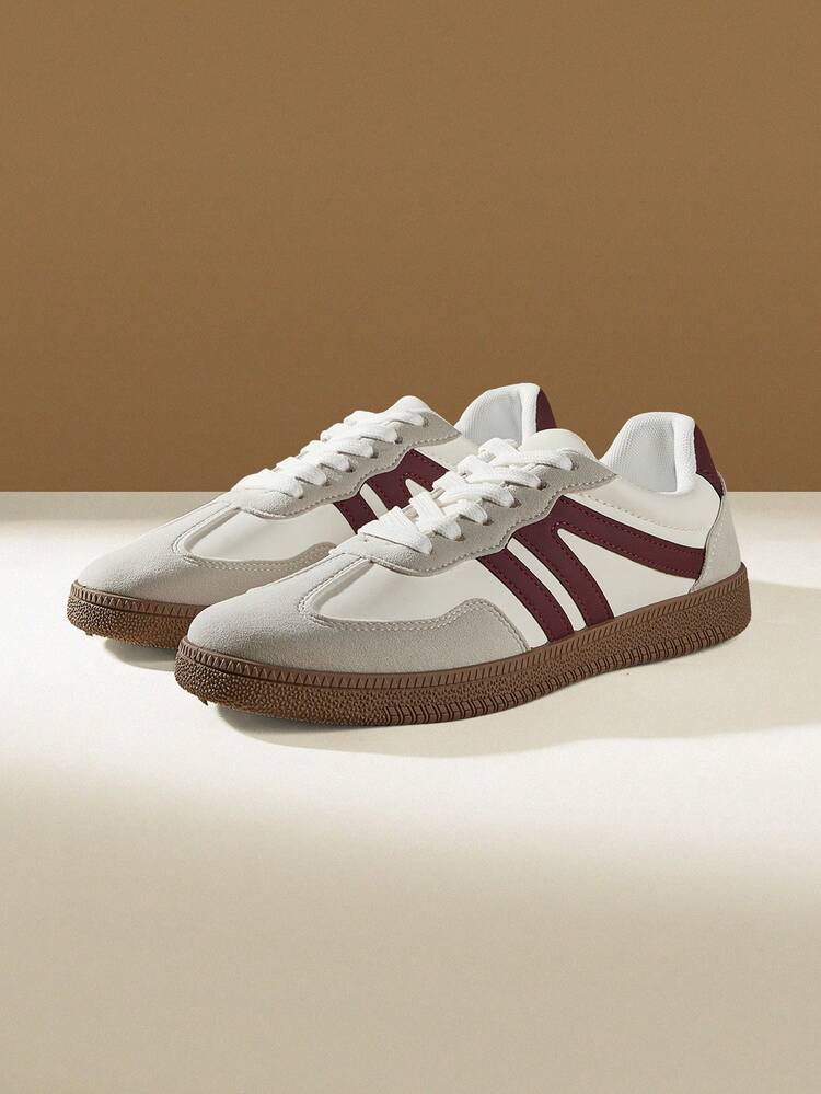CUCCOO EASI Women's Shoes Lace-Up Round Toe Flat Bottom Casual Sports Shoes Casual Style PU Leather Gray White Casual Sports Shoes Daily Outdoor Sports