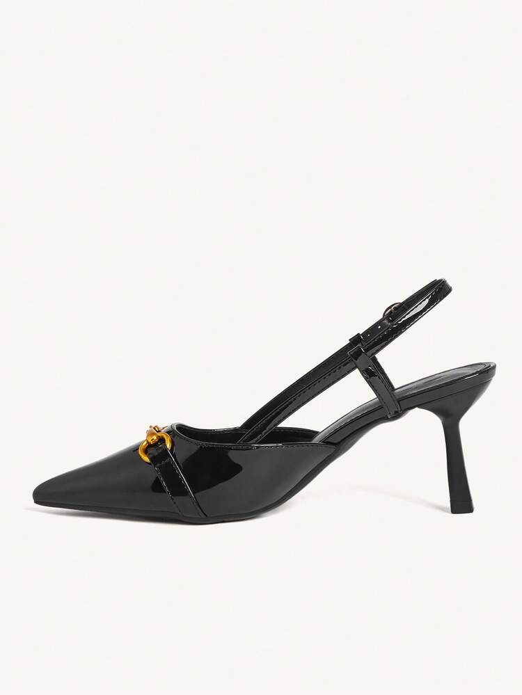 CUCCOO CHICEST Women Shoes Spring And Summer Metal Horse Buckle Pointed Toe Heel 7.2cm Commuter Style Patent Leather Multi-Color Optional Women's High Heel Sandals Daily Dating Women's High Heel Shoes Summer Shoes