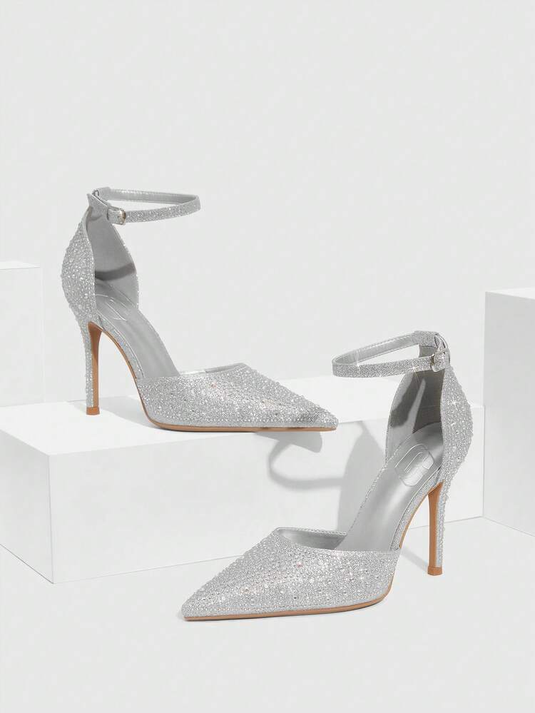 CUCCOO SZL Rhinestone Embellished Pointed Toe Stiletto High Heel Party/Wedding Pumps, Pink