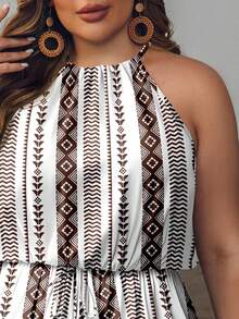 Mono casual de mujer talla grande con estampado de rayas y cuello halter - Multicolor - Ver 5
