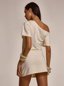 MUSERA Off The Shoulder Embellished Shell Button Swirl Tie Waist Mini Dress Cute Summer Spring Sexy Going Out Beach Holiday Vacation Honey Tides - Light Grey - View 5