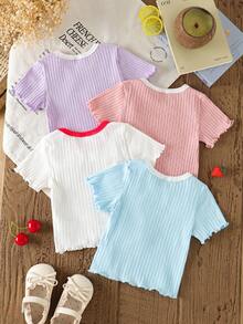 SHEIN Vintaside Kids 4pcs Baby Girl Casual Versatile Cute Embroidered Short Sleeve Tops - Multicolor - View 2