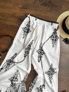 Sweetra Women's Spring/Summer New Design Sense High Street Retro Sexy Slim Fit Ruffled Elegant Vacation Versatile Comfortable Printed Long Pants - White - View 5