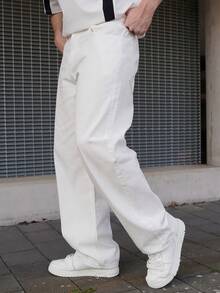 LEOGASHI LEOGASHI 1件 Infinite Jeans 男士休闲直筒牛仔裤，高品质品牌舒适外出裤（不含腰带和配饰） - 白色 - 查看 5