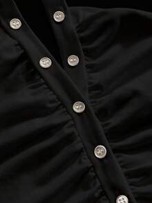 ROMWE Women's Y2K Sexy Halter Neck Ruched Cropped Tank Top - Black - View 3