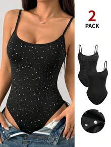 SHEIN EZwear 多件装黑色针织连体衣，休闲日常穿着 - 黑色 - 查看 14