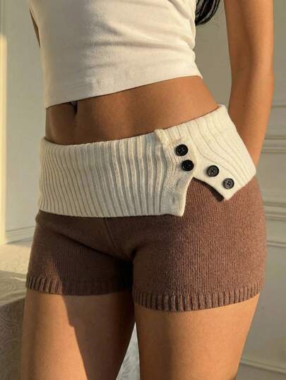 CovetEZ 女士休闲撞色针织短裤，夏季