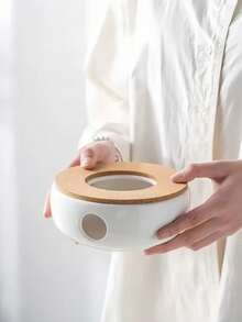 1 pieza Calentador de cerámica para tetera, Calentador de té con frutas y flores, Calentador de tetera (vela no incluida), Adecuado para reuniones, Ramadán, Fiestas - Blanco - Ver 1