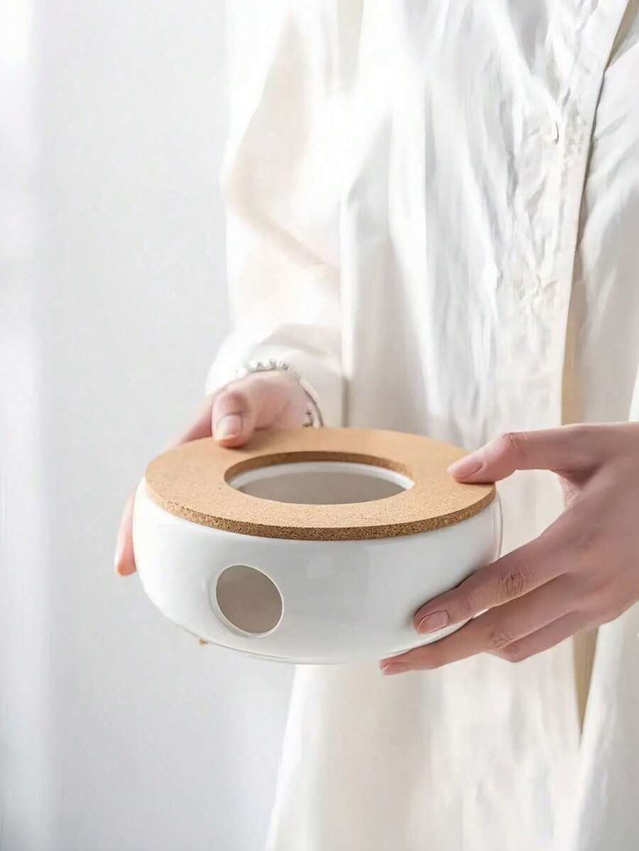1 pieza Calentador de cerámica para tetera, Calentador de té con frutas y flores, Calentador de tetera (vela no incluida), Adecuado para reuniones, Ramadán, Fiestas - Blanco - Ver 1