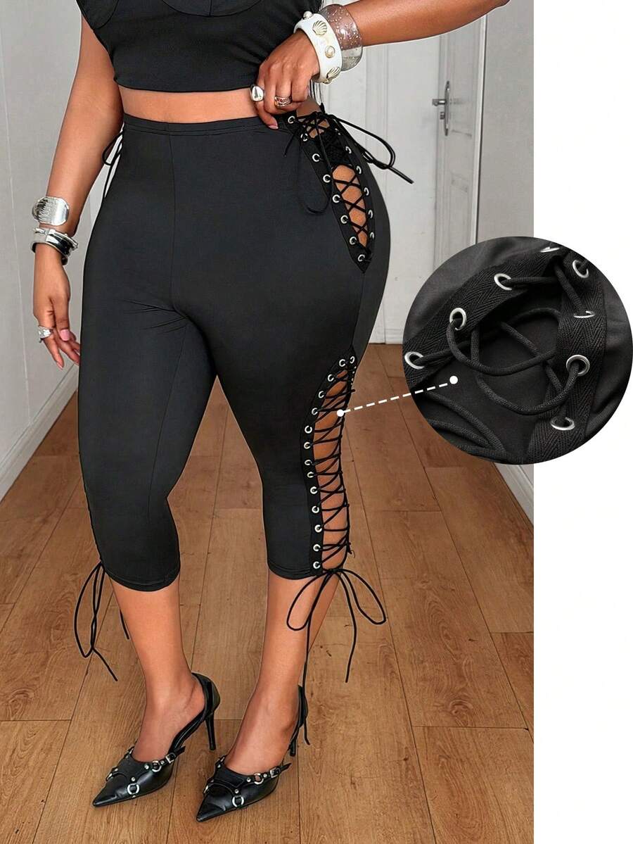 Maweii Quần legging lửng dệt kim có dây rút, kiểu dáng gợi cảm dành cho nữ, thích hợp cho kỳ nghỉ hè, đi dạo phố. - Nhiều màu - Xem 1