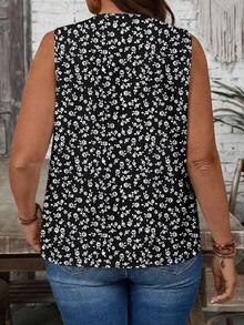 EMERY ROSE Áo không tay cổ chữ V cỡ lớn, họa tiết hoa nhỏ li ti tối giản màu đen trắng, thích hợp cho mùa hè. - Nhiều màu - Xem 7