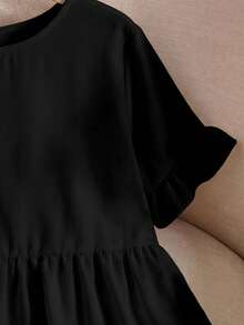 Rusticease Blusa de mujer talla grande con cuello redondo y volantes en las mangas, para verano - Blanco - Ver 8