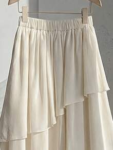 GlowEve 女士纯色弹力腰带层叠荷叶边中长裙 - 杏色 - 查看 5