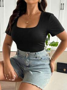 SHEIN Frenchy 3件套加大码女士时尚连体衣，黑色、杏色、咖啡色百搭休闲连体衣 - 彩色 - 查看 4